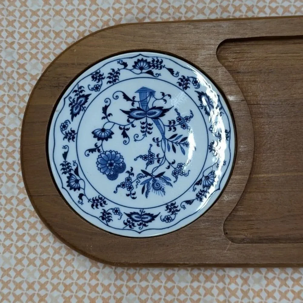 Teakwood Dolphin Wooden Cheese Appetizer Charcuterie‎ Board w Porcelain Plate